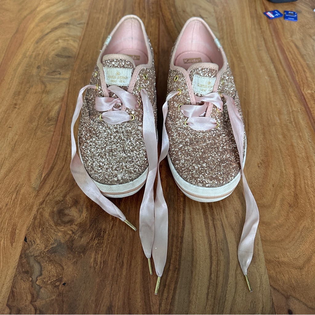 Kate Spade X Keds Glitter Sneakers With Ribbon Laces Size 10